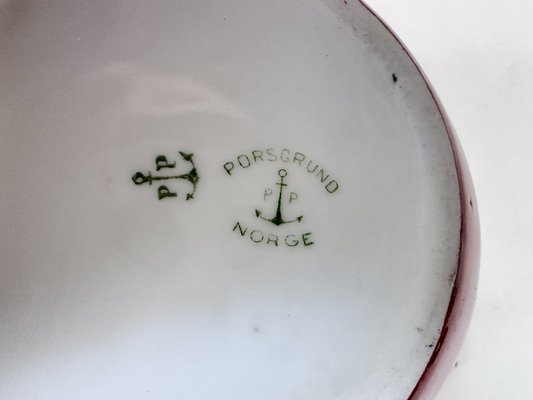 Norwegian Folk Art Drinking Bowl and Viking Dragon Boat-Shaped Ale Bowl with Hand-Painted Decor from Porsgrund Porcelain, 1930s, Set of 2-JP-1794274