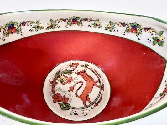 Norwegian Folk Art Drinking Bowl and Viking Dragon Boat-Shaped Ale Bowl with Hand-Painted Decor from Porsgrund Porcelain, 1930s, Set of 2-JP-1794274