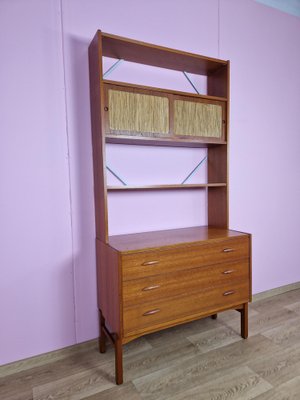 Norwegian Modular Wall Unit in Teak with Straw Sliding Doors, 1970s-ZPB-1780757