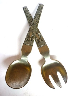 Norwegian Pewter Spoon & Fork by David Andersen, 1950s, Set of 2-GKB-840727