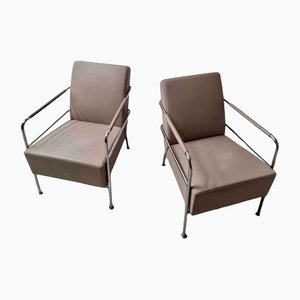 Nude Leather & Steel Cinema Easy Chairs by Gunilla Allard for Lammhults, 1990s, Set of 2-UAO-1112872