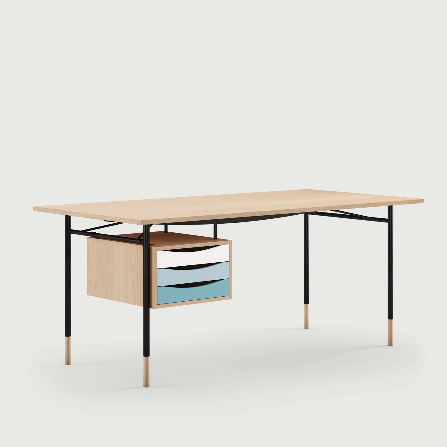 THE NYHAVN DESK W/ TRAY UNIT by House of Finn Juhl #Oak Clear Oil/Black / Cold Colours