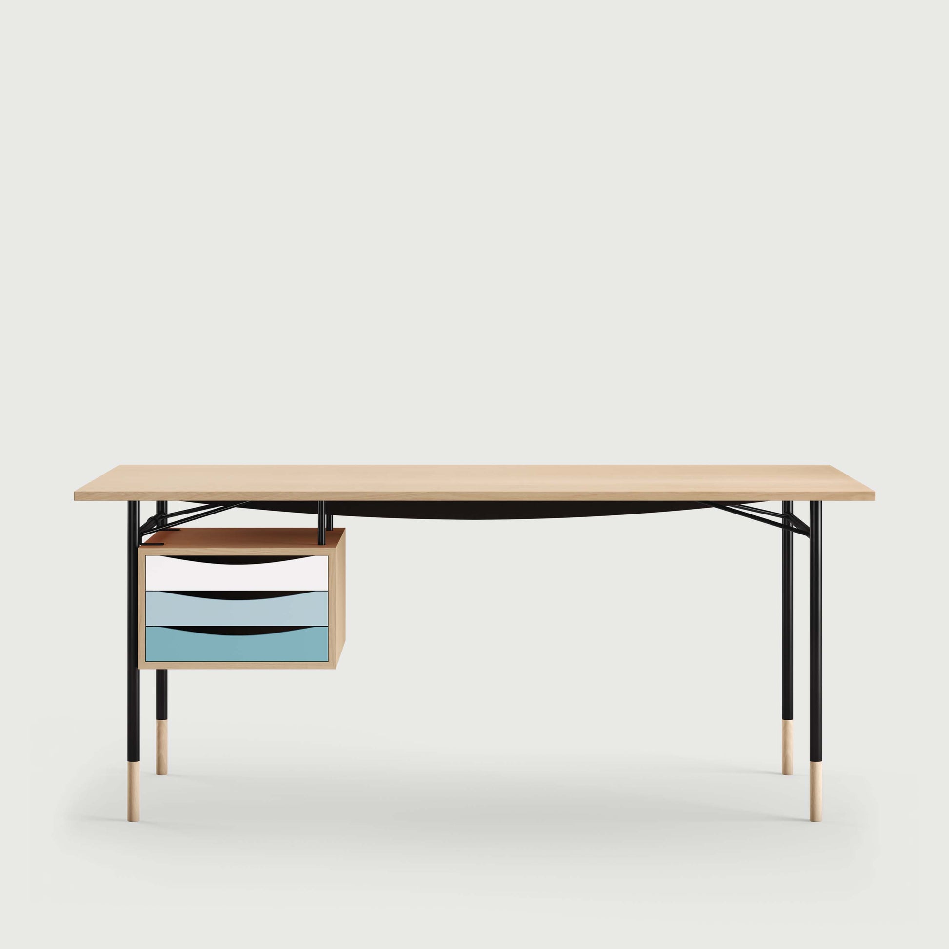 THE NYHAVN DESK W/ TRAY UNIT by House of Finn Juhl #Oak Clear Oil/Black / Cold Colours