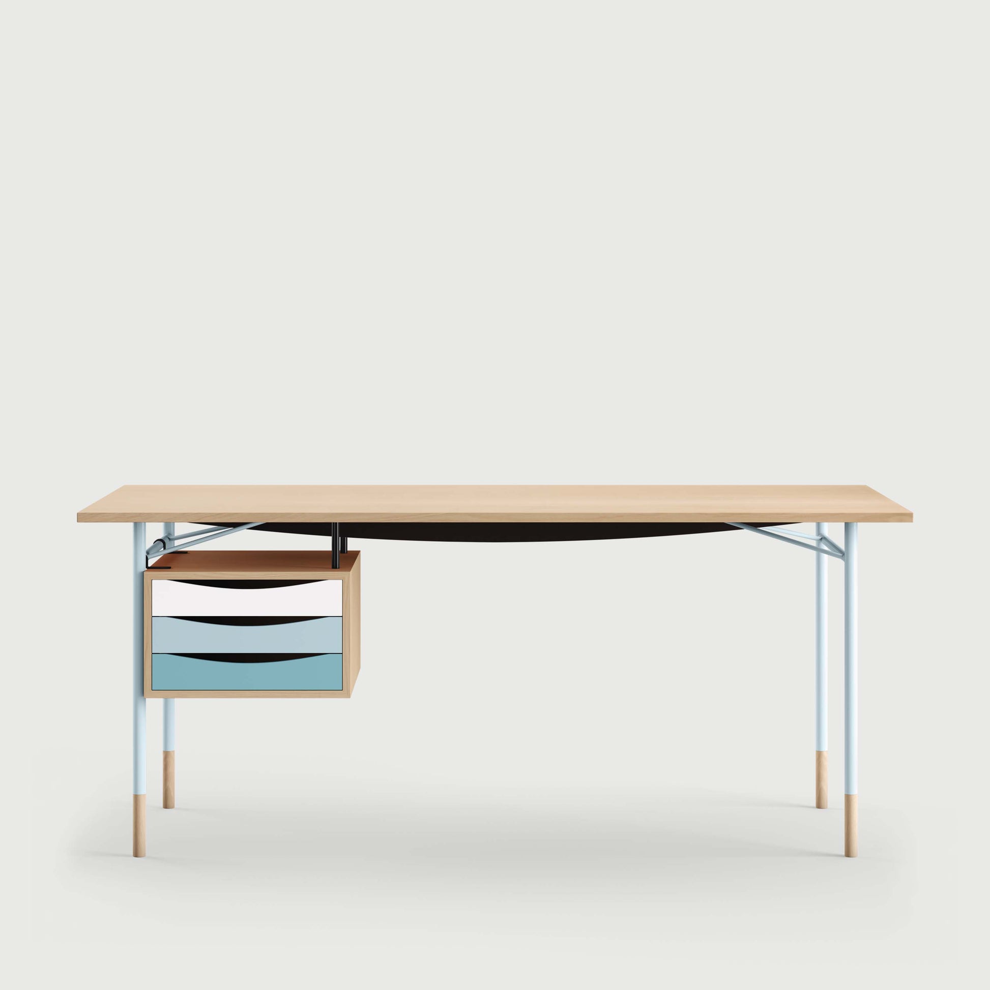 THE NYHAVN DESK W/ TRAY UNIT by House of Finn Juhl #Oak Clear Oil/Light Blue / Cold Colours