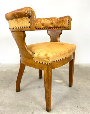 Oak and Leather Armchair, Sweden, 1900s-QFU-914363