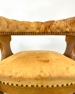 Oak and Leather Armchair, Sweden, 1900s-QFU-914363