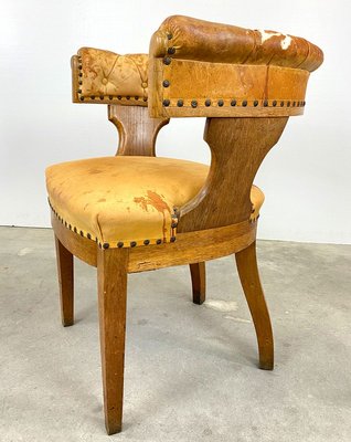 Oak and Leather Armchair, Sweden, 1900s-QFU-914363