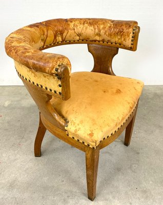 Oak and Leather Armchair, Sweden, 1900s-QFU-914363