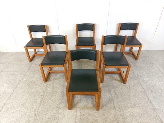 Oak and Leather Dining Chairs, 1970s, Set of 6-IRH-1722563