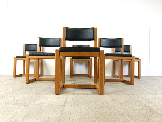 Oak and Leather Dining Chairs, 1970s, Set of 6-IRH-1722563