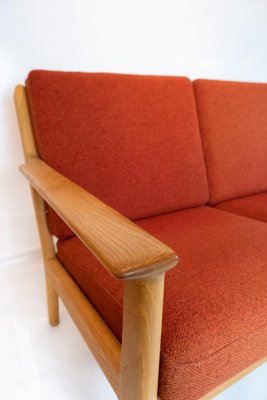 Oak and Red Wool Three-Seat Sofa by Hans J. Wegner for Getama, 1960s-UY-792182