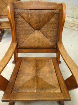 Oak and Straw Armchairs, France, 1950s, Set of 2-QAV-1409587