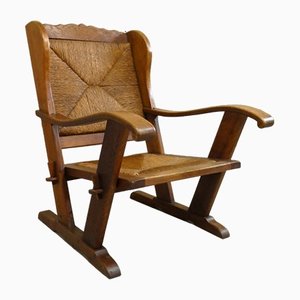 Oak and Straw Armchairs, France, 1950s, Set of 2-QAV-1409587