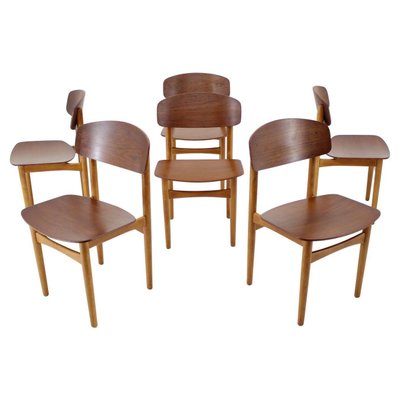 Oak and Teak Model 122 Dining Chairs by Børge Mogensen for Søborg Møbelfabric, 1960s, Set of 6-TZ-955580