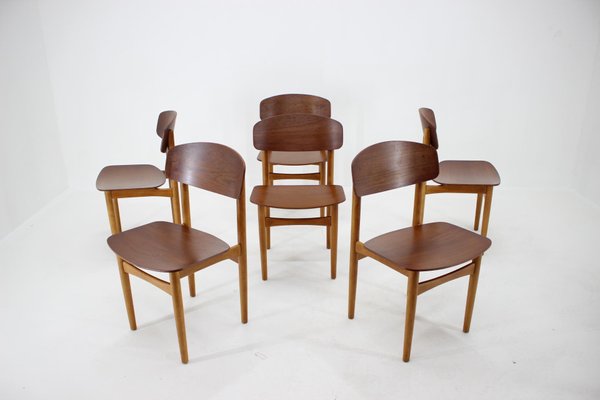 Oak and Teak Model 122 Dining Chairs by Børge Mogensen for Søborg Møbelfabric, 1960s, Set of 6-TZ-955580