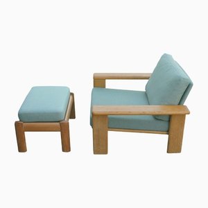 Oak Armchair with Ottoman, 1970s, Set of 2-PF-1271119