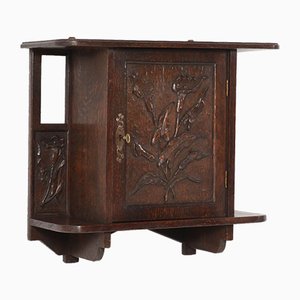 Oak Arts & Crafts Art Nouveau Wall Cabinet with Calla Lilies, 1900s-MY-776191