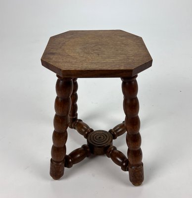 Oak Bubble Leg Stool or Plant Stand, 1920s-RMX-1407240