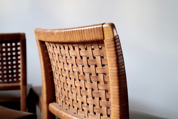 Oak Chairs With Leather Braid by Carl Gustav Hort Af Ornäs, 1950s, Set of 4-APD-1176677