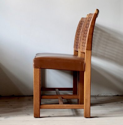 Oak Chairs With Leather Braid by Carl Gustav Hort Af Ornäs, 1950s, Set of 4-APD-1176677