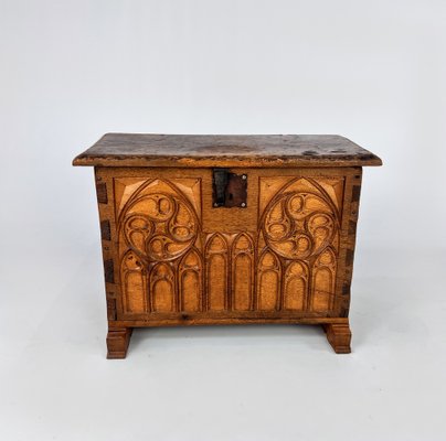 Oak Chest with Carved Gothic Panel, 1900s-RMX-1722503