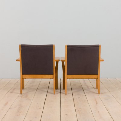 Oak GE 181 Easy Lounge Chairs in Grey Alcantara by Hans J. Wegner for Getama, Denmark, 1970s, Set of 2-UE-1328924