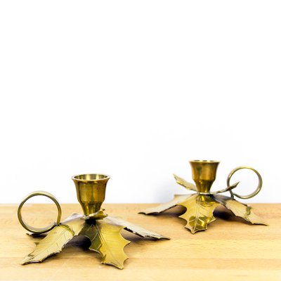 Oak Leaf Candle Holders, Spain, 1960s, Set of 2-CQZ-1284268