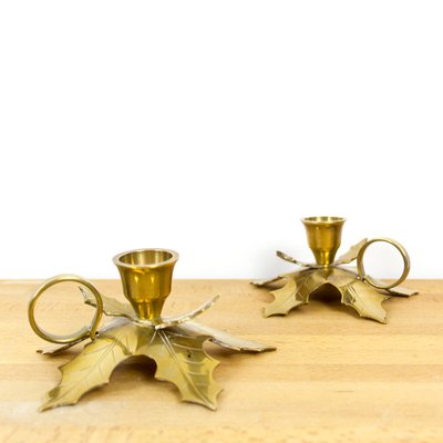 Oak Leaf Candle Holders, Spain, 1960s, Set of 2-CQZ-1284268