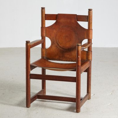 Oak Leather Lounge Chair-CI-1232645