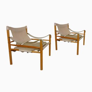 Oak & Leather Sirocco Safari Chairs by Arne Norell, 1960s, Set of 2-RDW-1278198