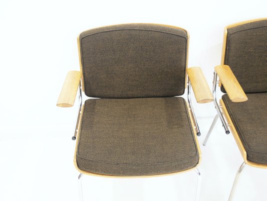 Oak Plywood and Tubular Steel Armchairs, 1970s, Set of 2-ZYF-2033740