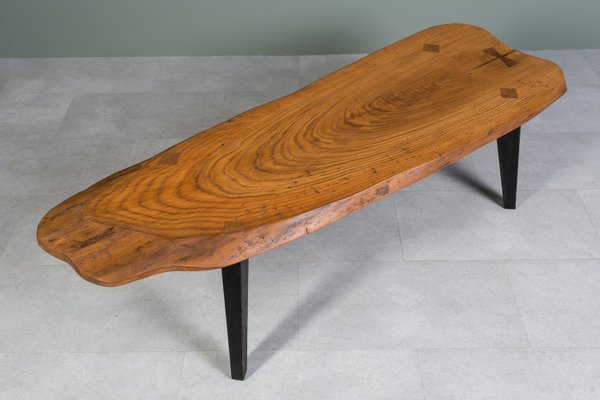 Oak Slice Coffee Table with Black Wooden Legs-WZF-2023774