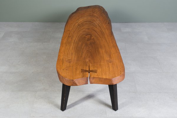 Oak Slice Coffee Table with Black Wooden Legs-WZF-2023774