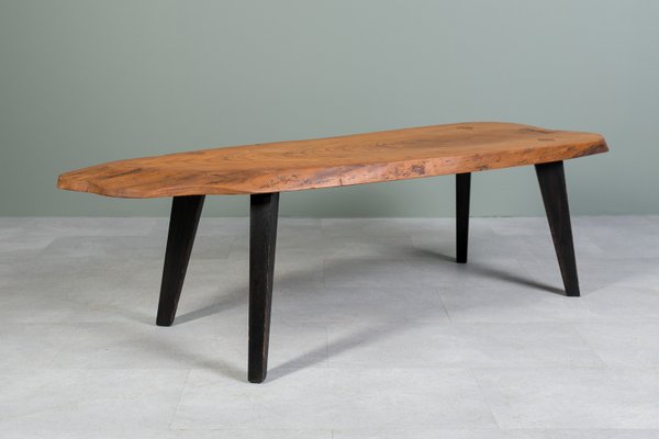 Oak Slice Coffee Table with Black Wooden Legs-WZF-2023774