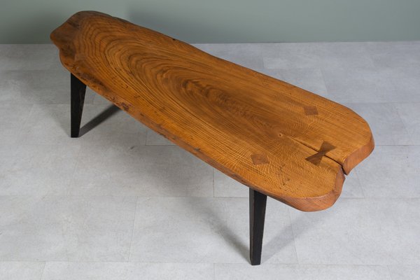 Oak Slice Coffee Table with Black Wooden Legs-WZF-2023774