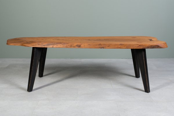 Oak Slice Coffee Table with Black Wooden Legs-WZF-2023774