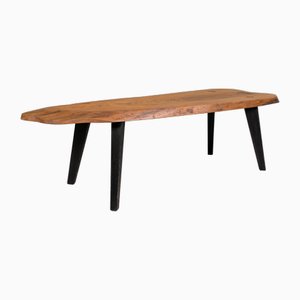 Oak Slice Coffee Table with Black Wooden Legs-WZF-2023774