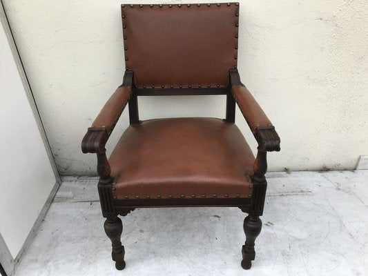 Oak Throne Chair Covered with Leather, 1900s-WQQ-1396322