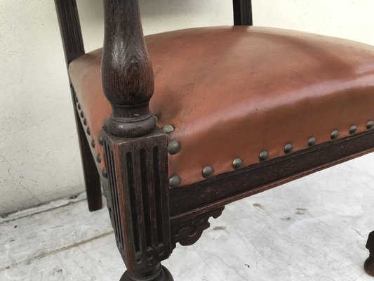 Oak Throne Chair Covered with Leather, 1900s-WQQ-1396322