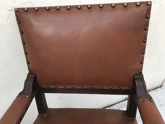 Oak Throne Chair Covered with Leather, 1900s-WQQ-1396322