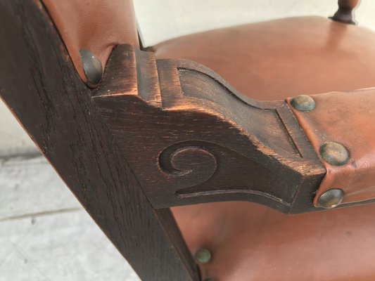 Oak Throne Chair Covered with Leather, 1900s-WQQ-1396322