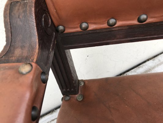 Oak Throne Chair Covered with Leather, 1900s-WQQ-1396322