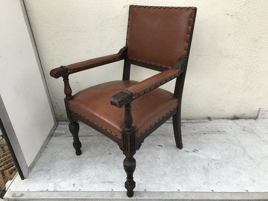 Oak Throne Chair Covered with Leather, 1900s-WQQ-1396322