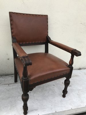 Oak Throne Chair Covered with Leather, 1900s-WQQ-1396322