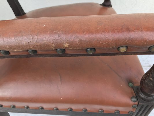 Oak Throne Chair Covered with Leather, 1900s-WQQ-1396322