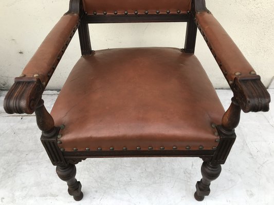 Oak Throne Chair Covered with Leather, 1900s-WQQ-1396322