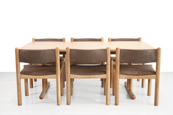 Oak Wooden Shaker Dining Set with Table and 6 Danish Design Chairs, 1970s-BQ-2042276