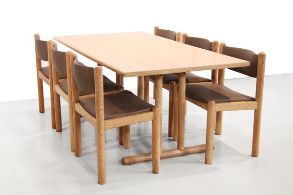 Oak Wooden Shaker Dining Set with Table and 6 Danish Design Chairs, 1970s-BQ-2042276