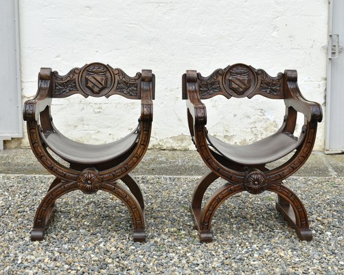 Oak X-Frame Throne Chairs in the style of Dagobert by Navarro Argudo, 1950s, Set of 2-CTD-1822101