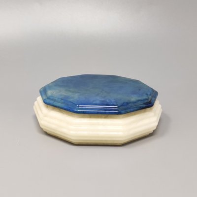 Octagonal Blue and White Box in Alabaster, Italy, 1960s-QGR-1323759